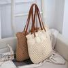 Woven Straw Bag Crochet Hollow Flower Shoulder Bag Seaside Beach Vacation Bag Large Capacity Bag