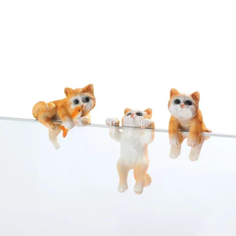 3Pcs Cat Ornaments Landscape Cat Crafts Cute Cat Fish Tank Sculptures Small and Cute