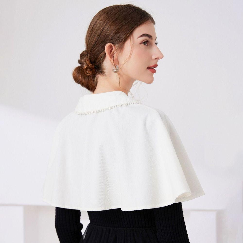 Ribbon Decoration Shawl Detachable Collar White Blouse Shoulders Fake Collar Ruffled Shawl  Women