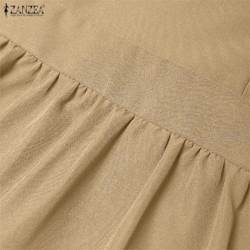 ZANZEA Vestido largo suelto informal de manga larga con cuello vuelto para mujer