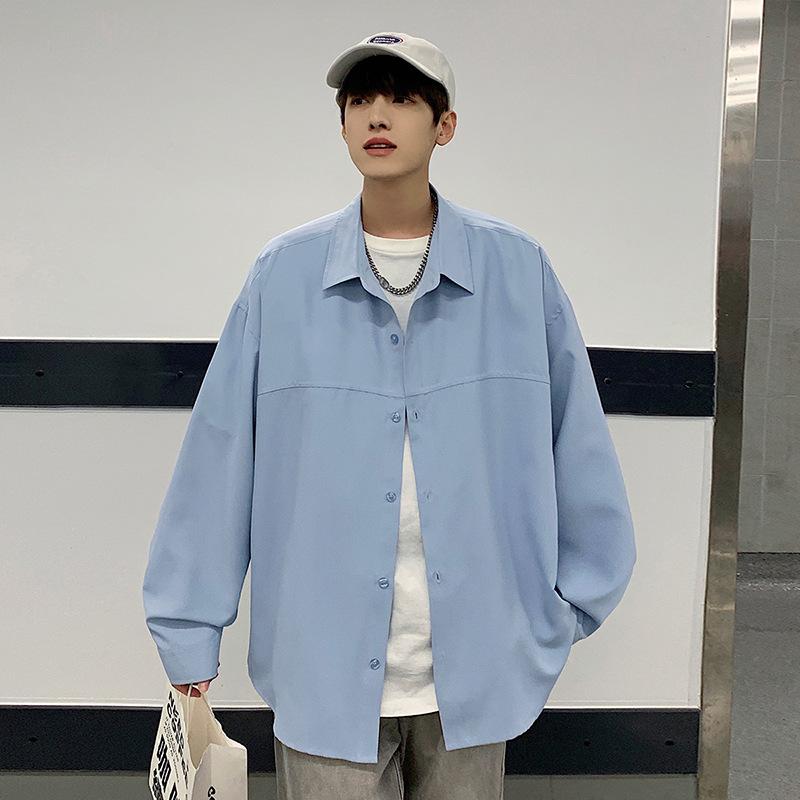 Simple Solid Color Long Sleeved Shirt Men's Solid Color Shirt Casual Shirt Jacket