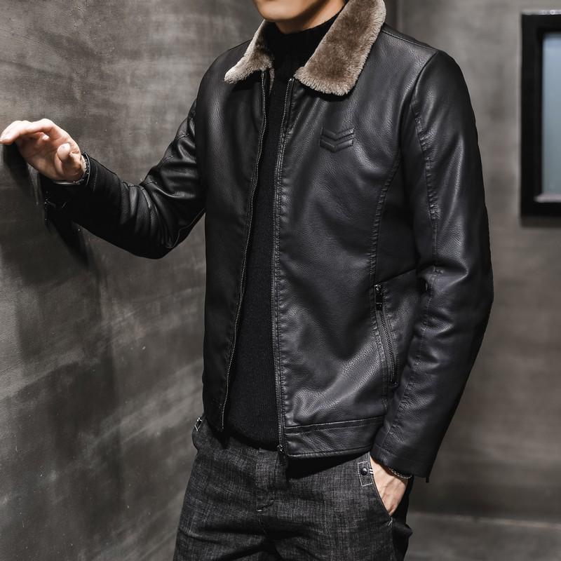 

Мужская модная куртка из искусственной кожи для мотоцикла - теплая, с бархатной подкладкой, повседневный стиль XL чёрный