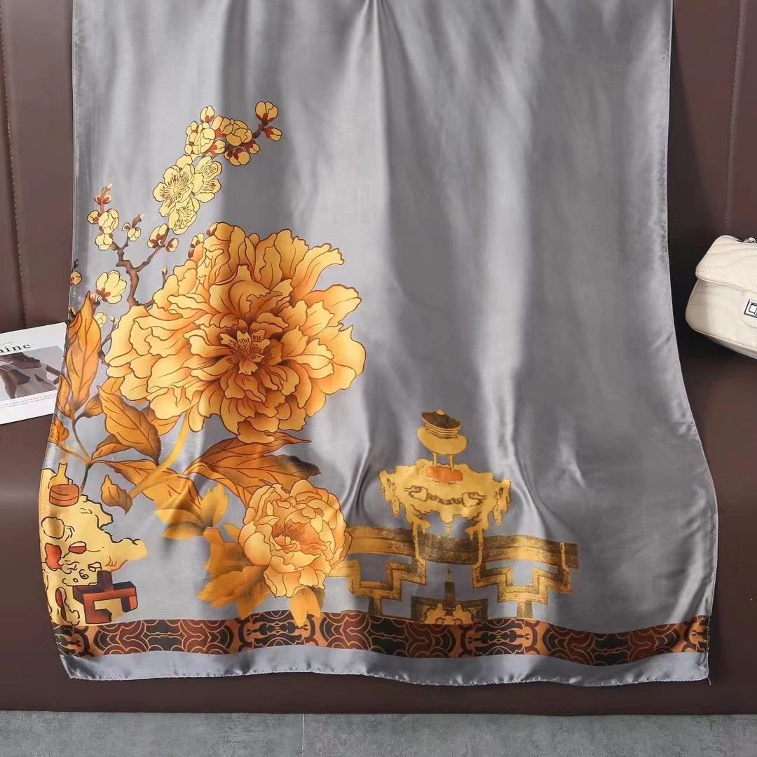 

Новый шелковый шарф с принтом кленовых листьев, длинный шарф Li Jin кованая шаль, весенне-осенний шарф из искусственного шелка, шарф модной легкой роскоши