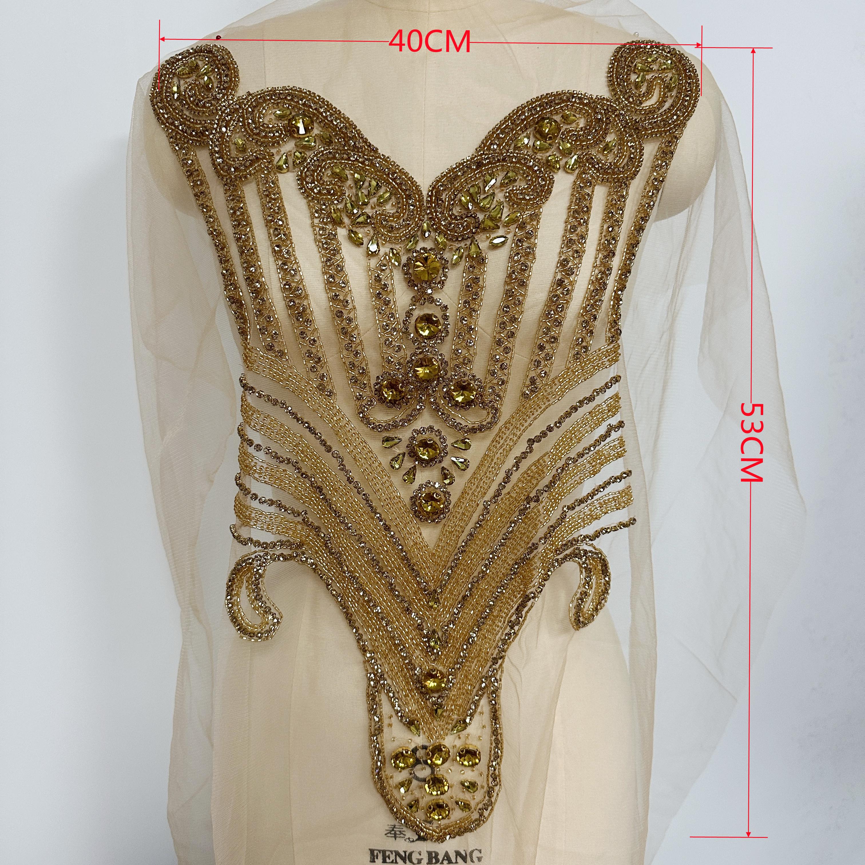 Handmade  Sew on Rhinestone Bodice Patches Appliques Sew on for Wedding Party 53cm золотой
