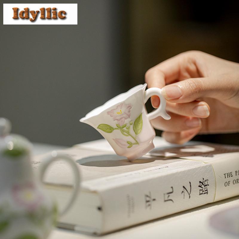 2pc/lot Hand-painted Japanese Flower Mouth Ear Lifting Teacup Zen Tea Bowl Mug Tea-tasting Fragrance Cup Chazhan Master Cup 55ml