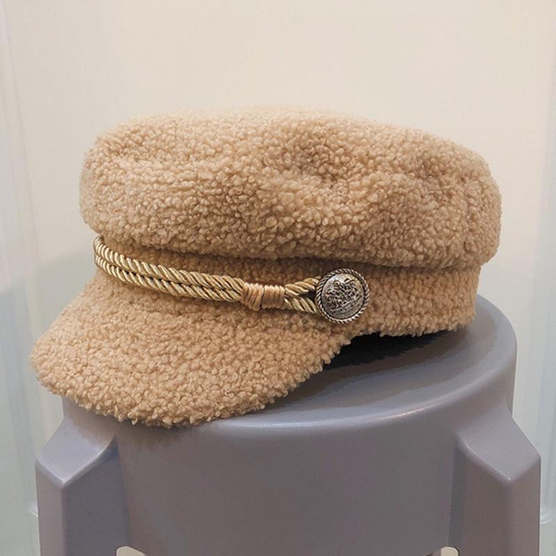 

JYL TS DIY Lamb Cap Women Autumn Winter Thickened Flat Top Baseball Hat Faux Fur 1222Mao12903 селадон синий