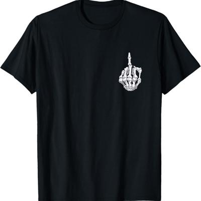 Funny Halloween Middle Finger Skeleton Hand Skull Adult Gift T-Shirt