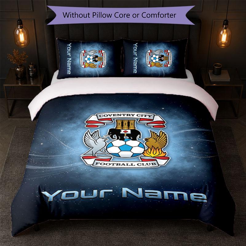 Coventry City FC Benutzerdefinierter Name Text Bettwäsche-Set 1 Bettbezug+2 Kissenbezüge Fußball-Logo Personalisierte Geschenk für Besonderen Anlass Schlafzimmer Dekoration