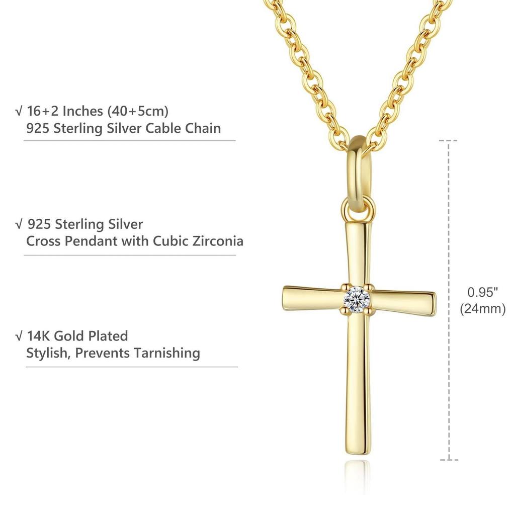 [GAVU] [Garb] 14K Gold Sterling Silver CZ Diamond Cross Necklace for Women