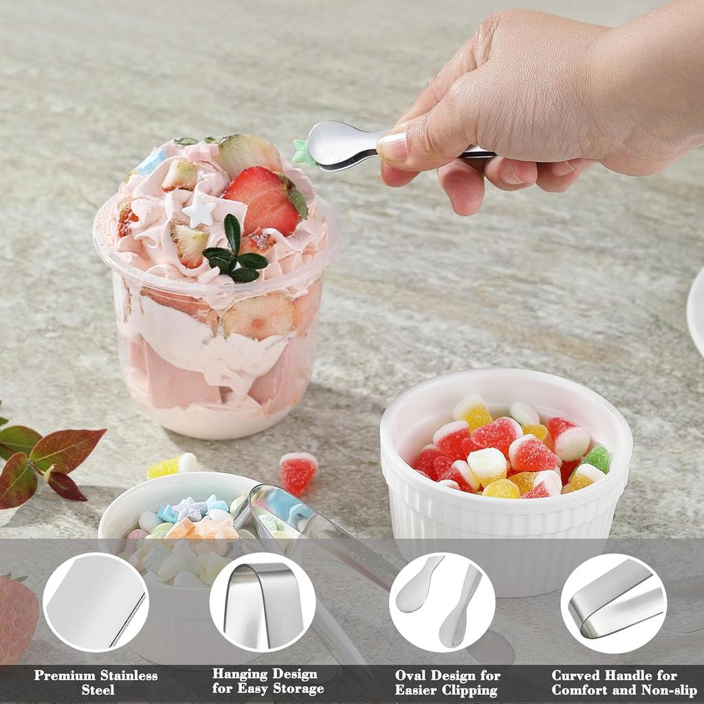 6PCS Mini Small Tiny Tongs, 4.25Inch Kitchen Metal Stainless Steel Small Tongs for Serving Food, Ice, Salad, Toaster, Desserts, Appetizers and