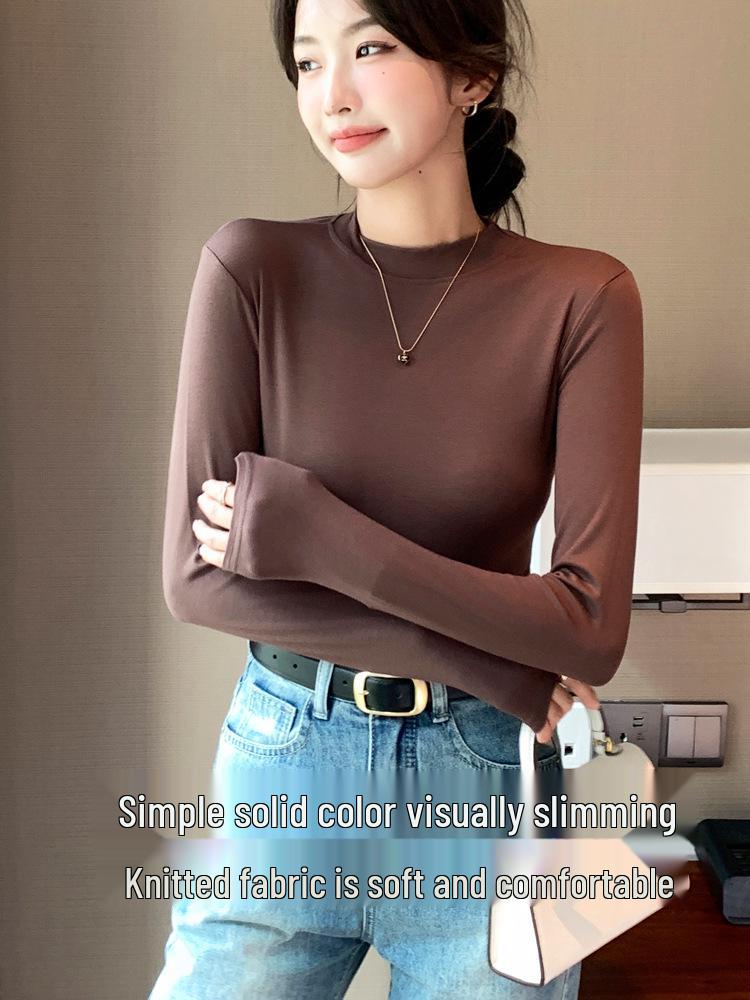 Women's H535 Modal Half-High Collar Long-Sleeve T-Shirt - New Autumn Style with a Small Stand Collar and Round Neck.