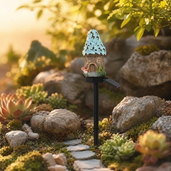 Mushroom Solar Lights, Mushroom House Statue, Fairy Cottage Garden Stake Lights, Waterproof Outdoor Landscape Lights for Yard Patio Lawn Pathway