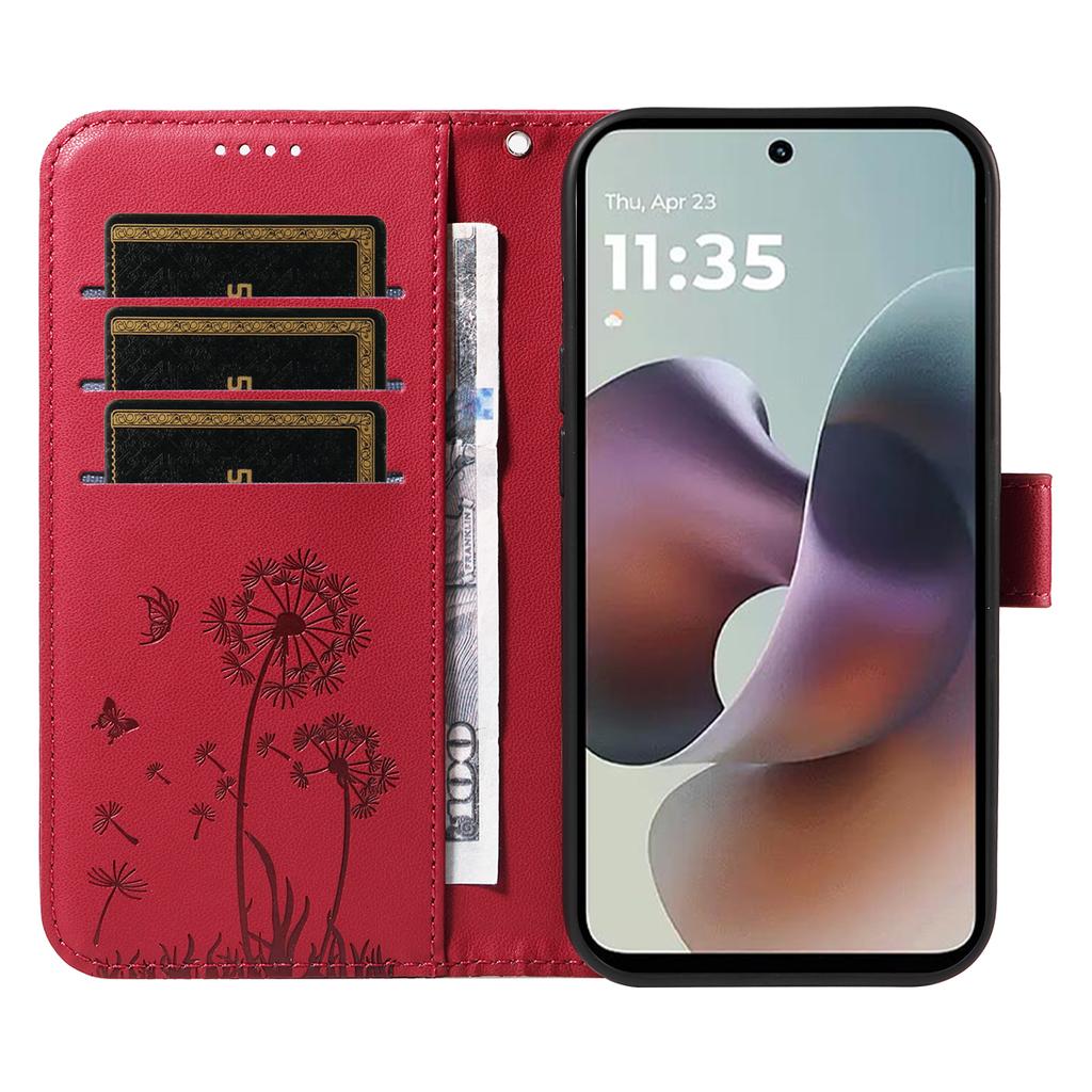 For Motorola Moto G56 5G Leather Wallet Case with Strap Dandelion Imprint Phone Stand Cover