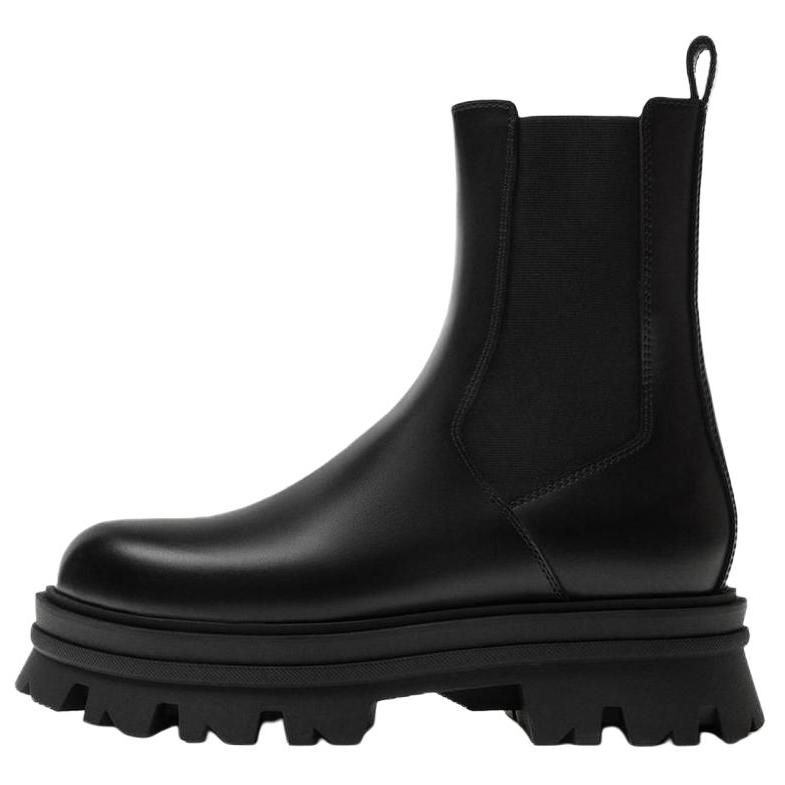 ZARA Leather Lug Sole Chelsea Boots Black Womens 12017420800 39