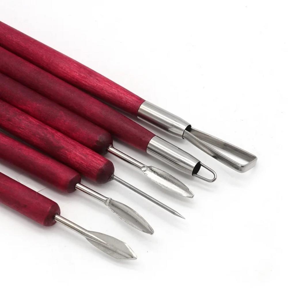 6PCS Bildhauerei Werkzeug Keramik Holz Griff Set Wachs Carving Sculpt Glättung Polymer Shapers Keramik Ton Keramik Werkzeug Zubehör