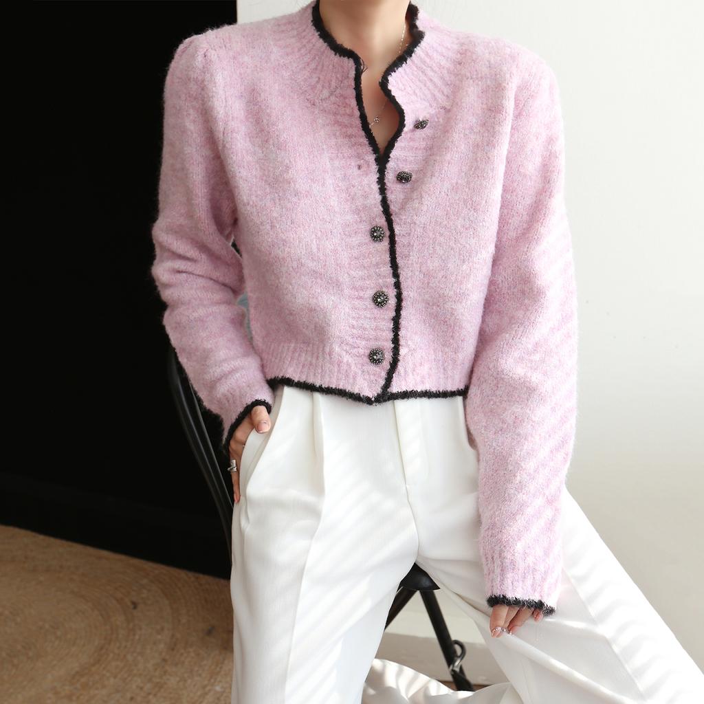 Women Sweater Spring Fall New Candy Solid Color Wool Round Neck Singlebreasted Long Sleeve Knit Cardigan Sweater  C-131