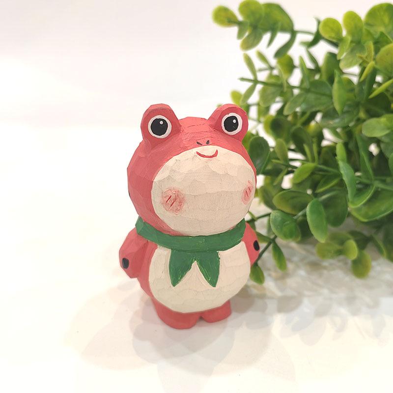 Hand-Carved Solid Wood Cartoon Frog Ornament - Cute Gift for Friends and Girlfriends