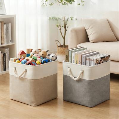 Panier à Linge Sale en Imitation Lin Panier de Rangement Pliable Portable Panier de Rangement Multifonctionnel pour Jouets d'Enfants Snacks Vêtements Livres