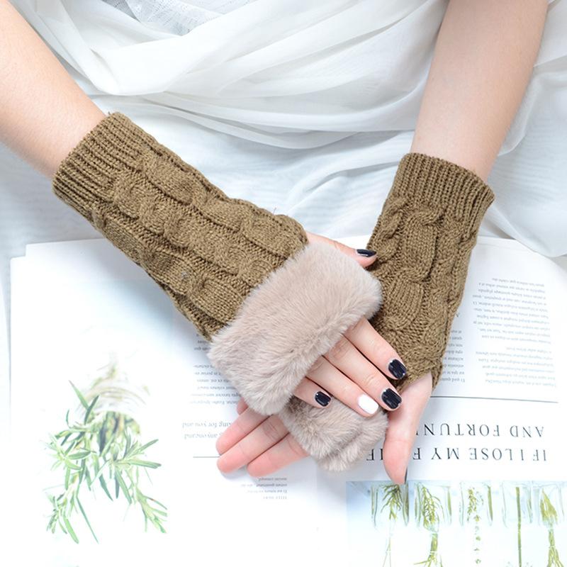 Winter Women Gloves Plush Faux Fur Knitting Wool Keep Warm Mitten Fingerless Lady Girl Half Finger Gloves Christmas Gift