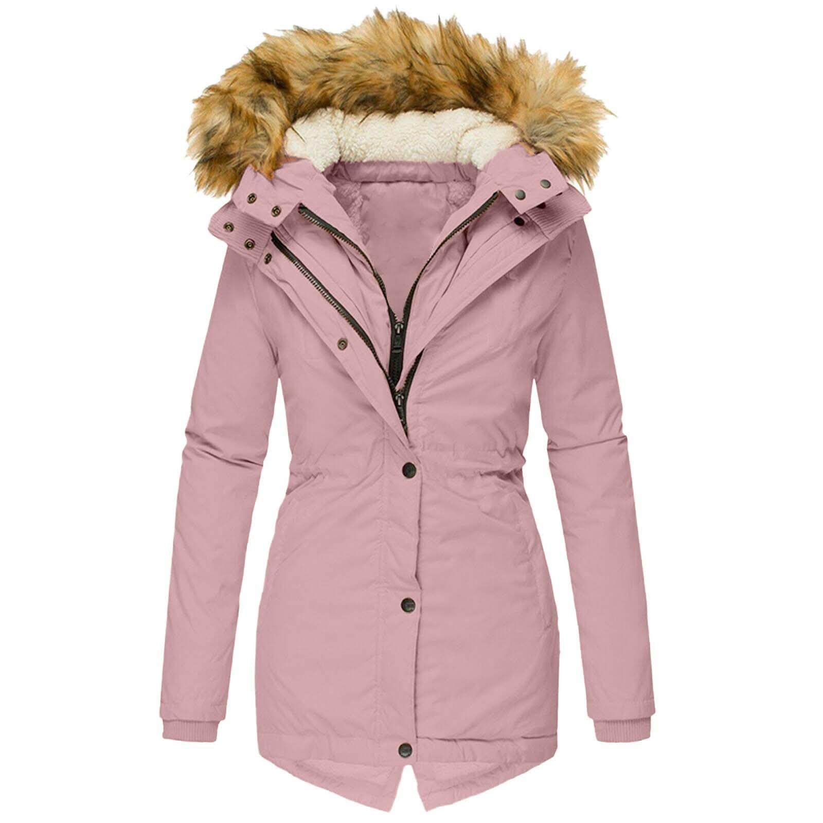 

Женское зимнее теплое пальто с воротником-молнией, длинными рукавами, на хлопковой подкладке, пальто с капюшоном M розовый