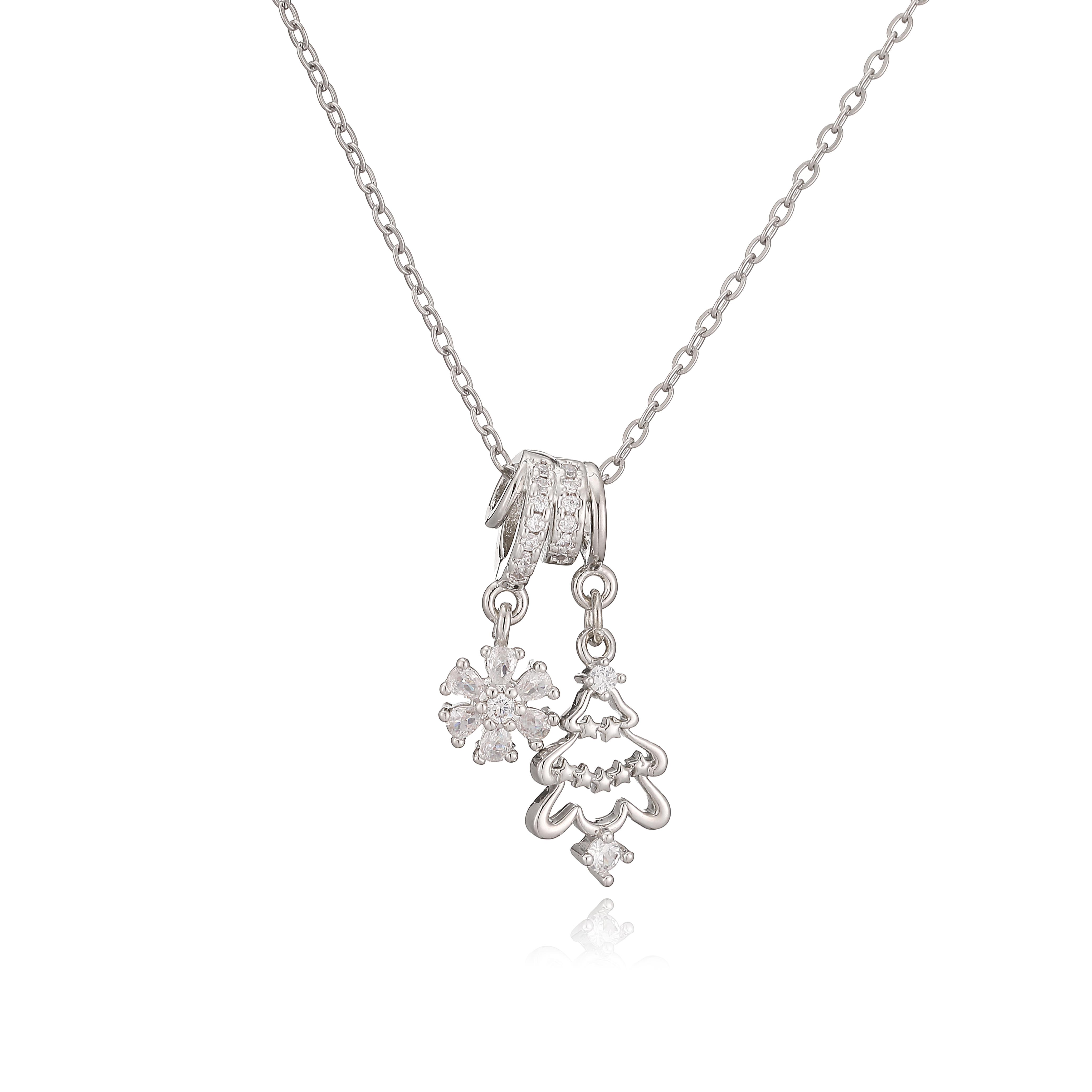 HECHENG,Adorable Sweetheart CZ Stone Double Pendant Necklace Christmas Zircon Gift Wholesale Available Other&45cm