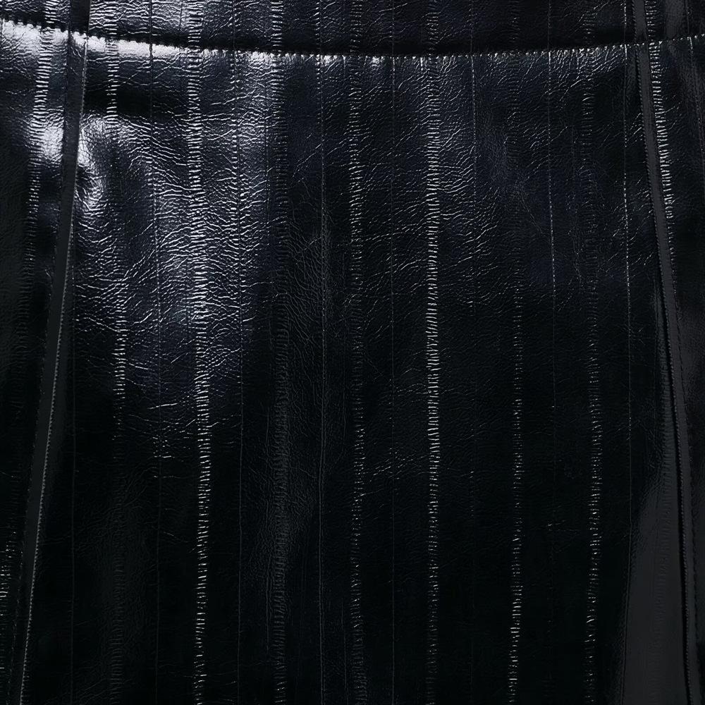 2025 Spring Women's Slim Fit A-Line High Waist Shiny Faux Leather Single-Breasted Decorative Short Skirt