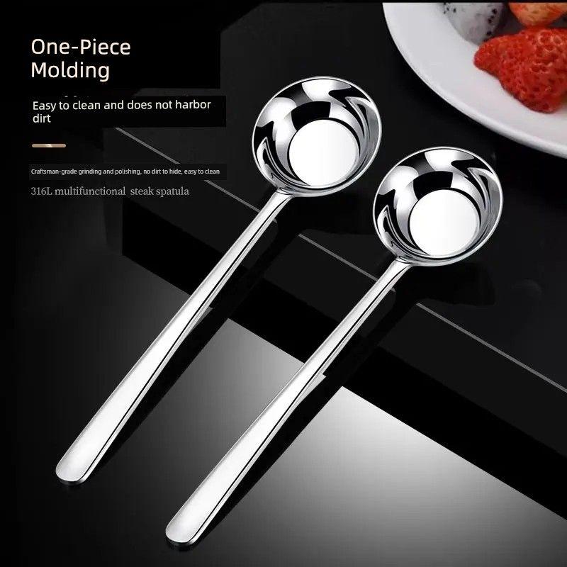 316L Stainless Steel Spoon, Thickened Household Round-Headed Soup Spoon, Long-Handled Seasoning Spoon, Large Dining Spoon