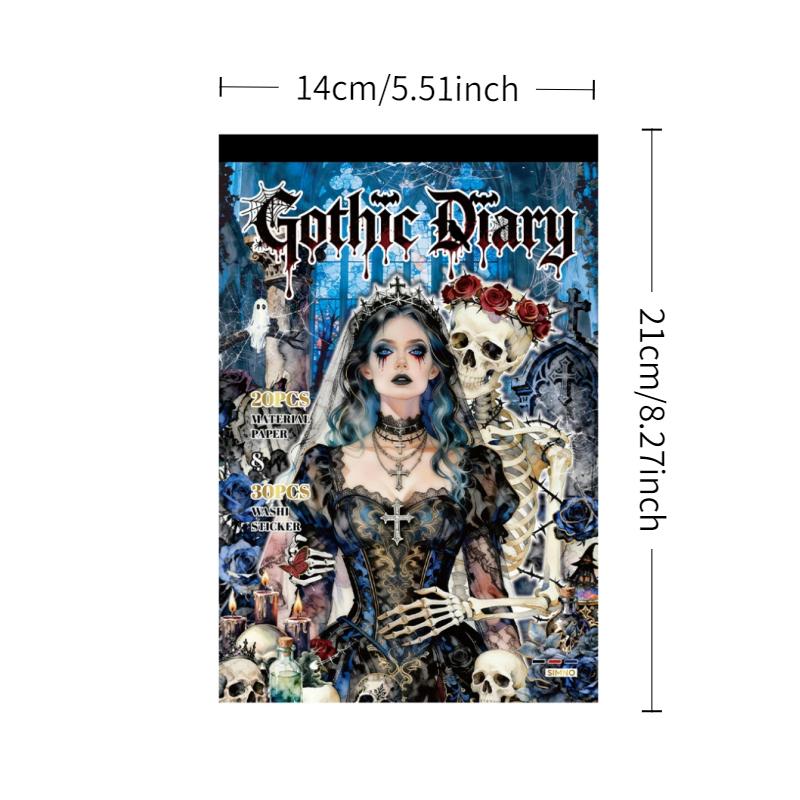 50 pieces/set, dark vintage stickers, gothic element items and scene patterns, for journaling and scrapbooking, self adhesive