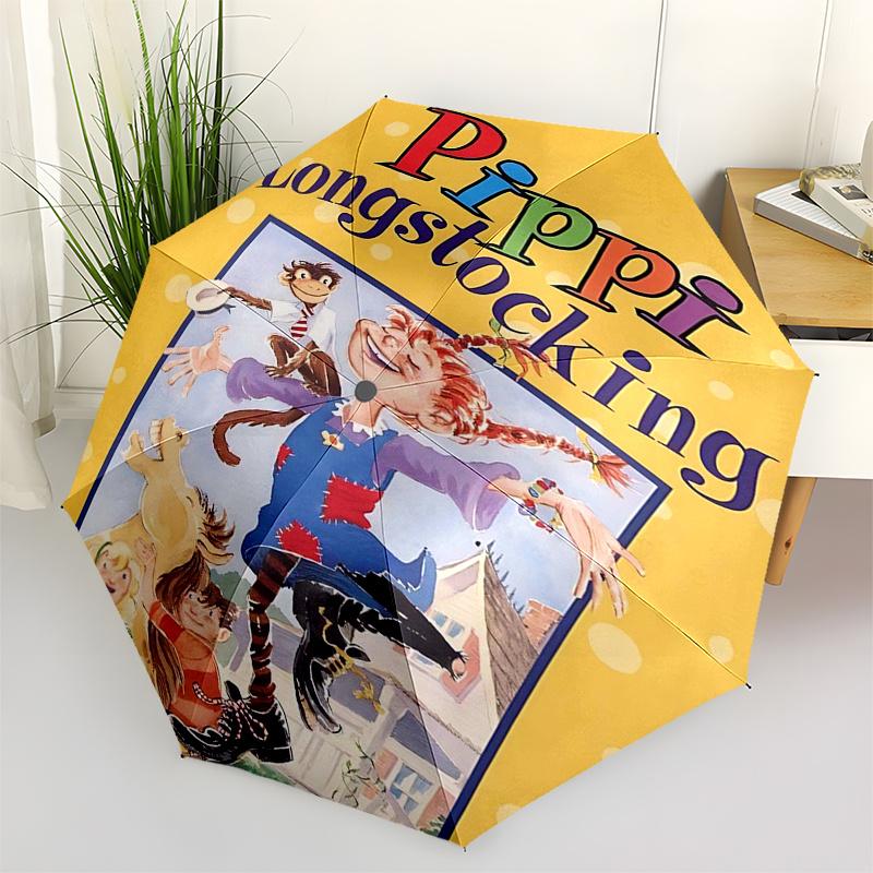 

Pippi Longstocking Themed Travel Umbrella-8 Ribs Automatic Opening and Closing, Portable Folding Design, Compact and Stylish Umbrella Suitab