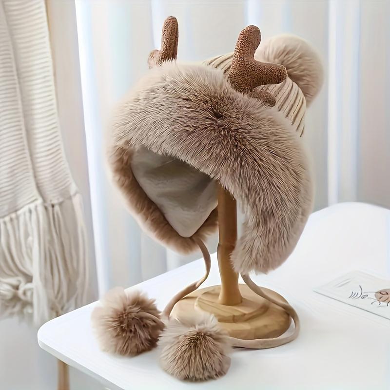 1PC Christmas Outfit Christmas Accessories Ear Flap Hat Gift Faux Fur Hat Fashion Plush Hat Warmth 55-60cm