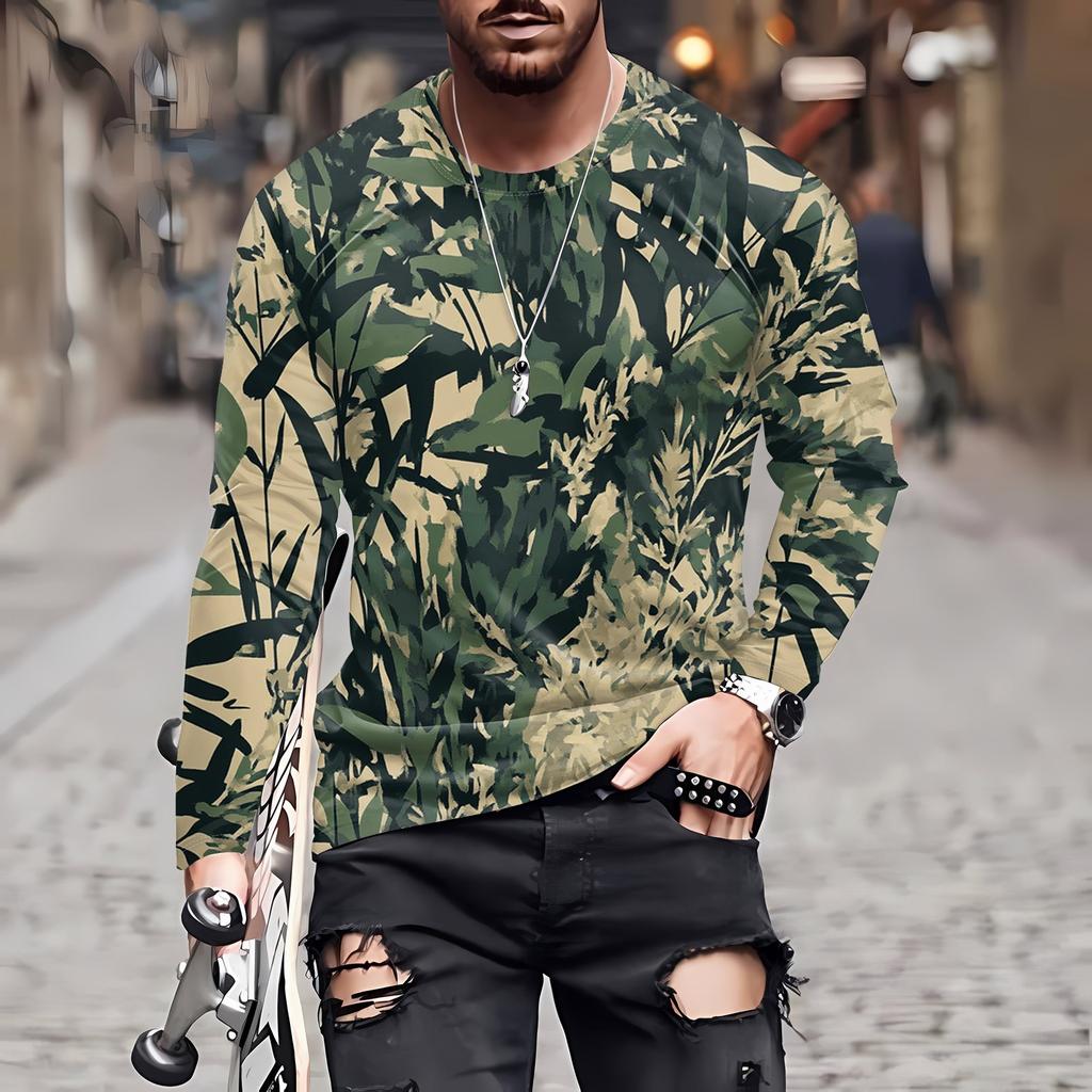 Men's T Shirt O-Neck Clothing Apparel Outdoor Long Sleeve Print Fashion Designer Vintage