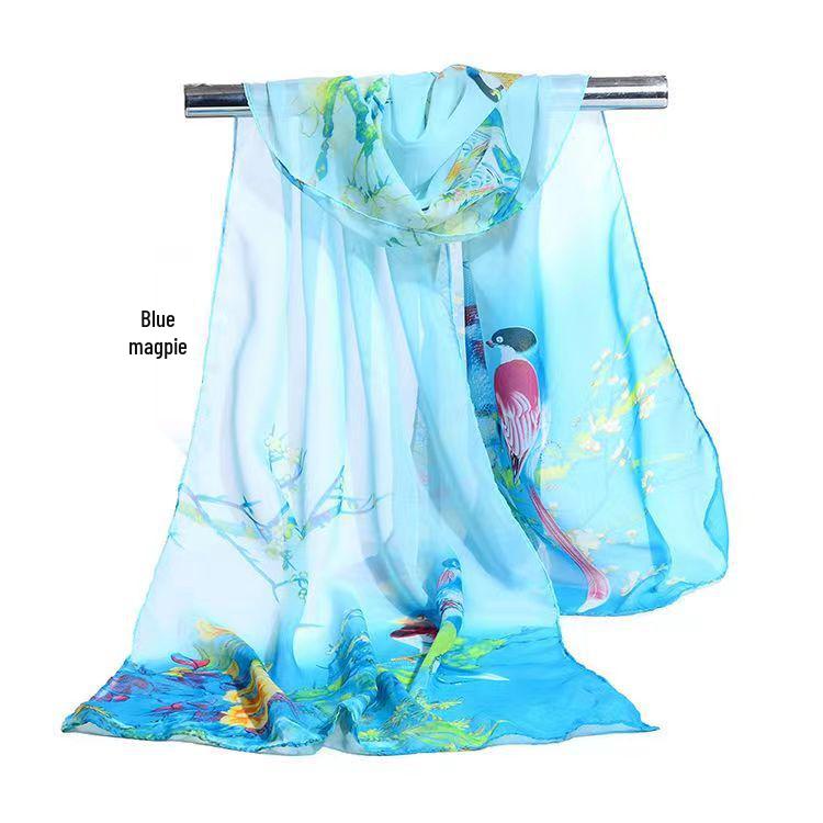 Spring & Summer Silk Chiffon Scarf for Women – Versatile, Fashionable, Sun-Protective, Printed Headscarf