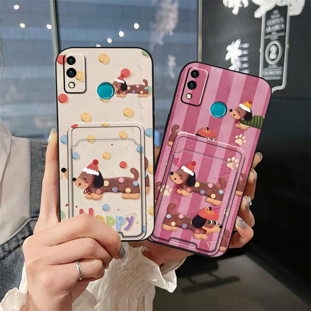 Cute TPU Phone Case For Huawei Honor 9X Lite Graffiti Full Wrap Card Sleeve Back Cover Cover Card Slot Dirt-resistant
