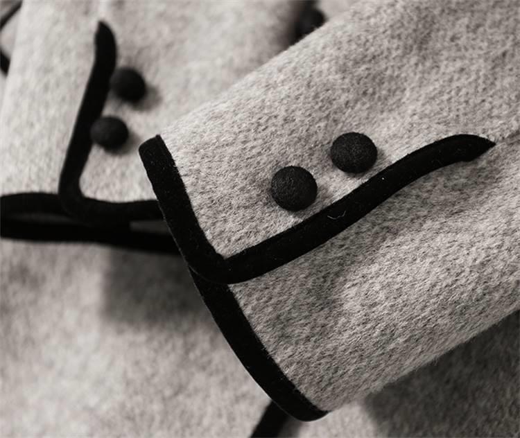 Women's Retro Double-Breasted Color Block Wool Coat - Mid-Length, Small Lapel, Spring/Autumn Fashion