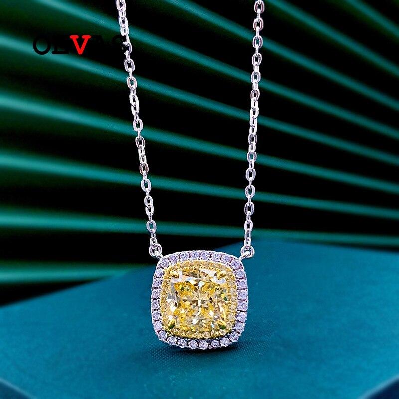 

Стерлингового серебра 925 пробы, 8*8 мм, желтый кулон с высокоуглеродистыми бриллиантами, ожерелье для женщин, сверкающие ювелирные изделия для свадебной вечеринки