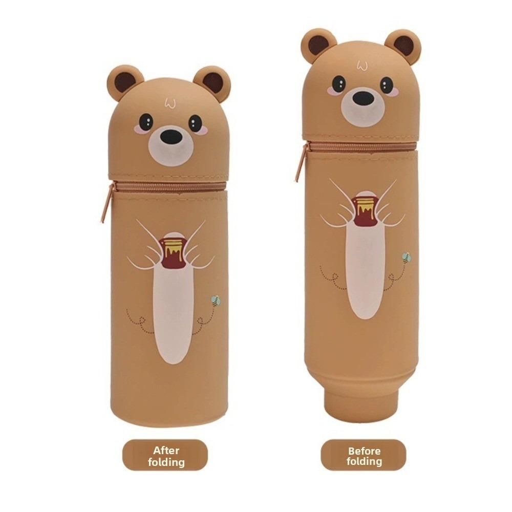 1pc Foldable Pencil Case Silicone Animal Shape Pen Container Dirt Resistant Broken-resistant Animal Pencil Case Student Supplies