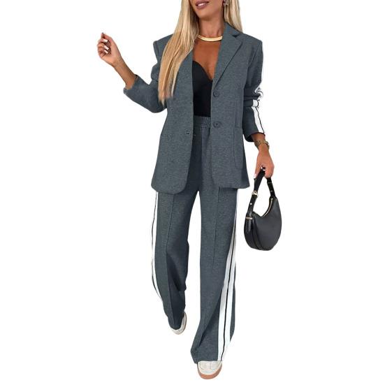 Damen Freizeitanzug 2-teilig/Set Abendkleid für Damen Langarmjacke Lockere Streifen Hose mit weitem Bein