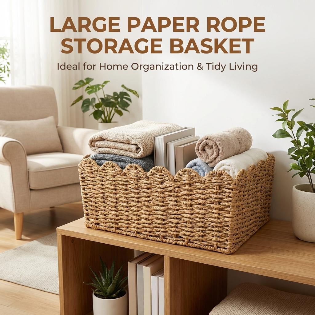 Wicker Storage Basket Paper Rope Material Large Capacity Home Organization