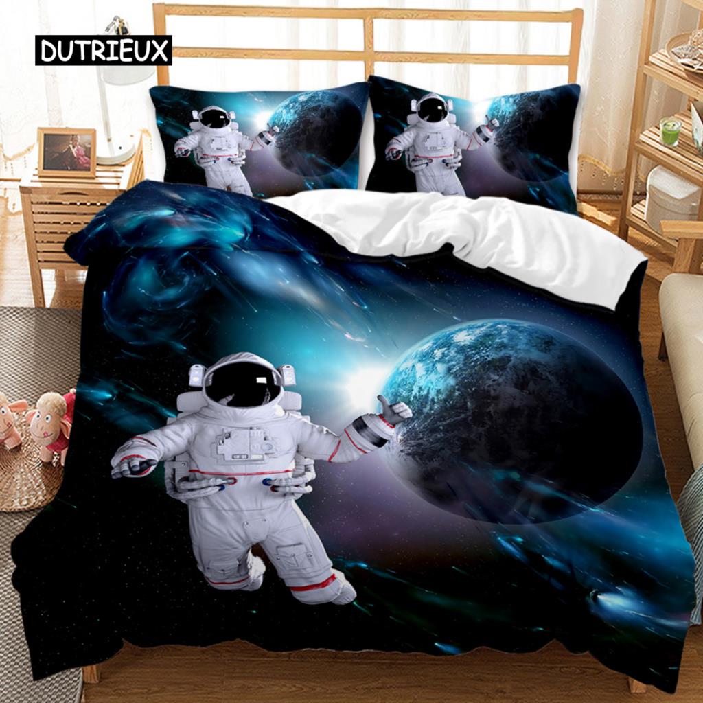 Spaceship Duvet Cover Set Spaceship Travel Through The Galaxy Space Bedding Set Pillowcase Queen King Size Polyester Qulit Cover