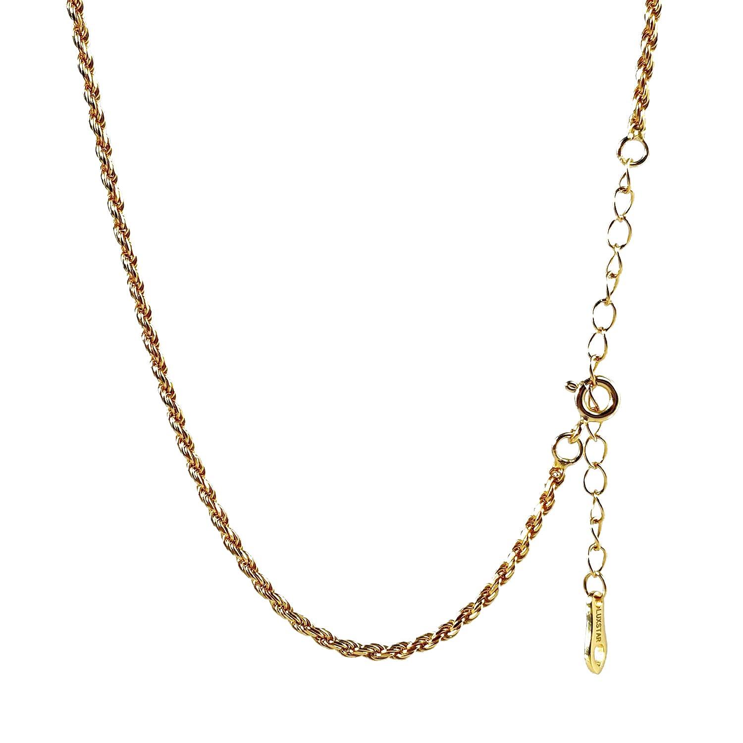 

[LUXSTAR] Rope Chain Necklace, Sterling Silver 925, Gold Plated, Men s & Women s, with Adjustable Chain (Gold, 45cm + 5cm)