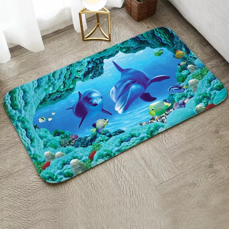 Fun Starfish Shark Beach Ocean Elements Welcome Floor Mat Entrance Doormats Kitchen Rug Home Decor Anti-slip Washable Carpet