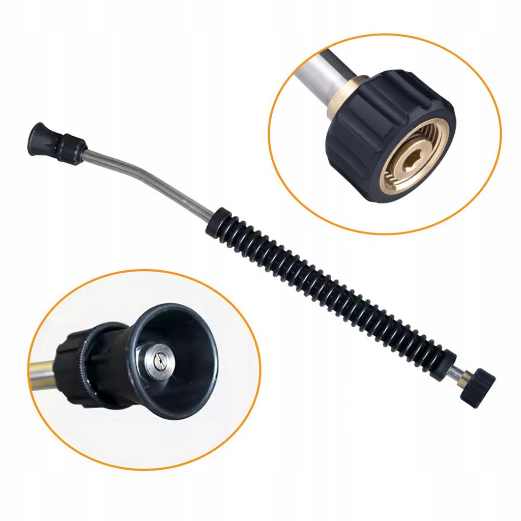 Rosfix Lanca Zagięta 90CM 15° M22x1.5 – Do Myjek Karcher HD/HDS | Dysza Płasko-Strumieniowa | Gumowany Uchwyty | Stal Nierdzewna