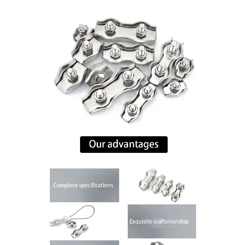 2PCS 304 Stainless Steel Wire Rope Clamp Single/Double Clamp Wire Rope Cable Clamp Size M2-M8