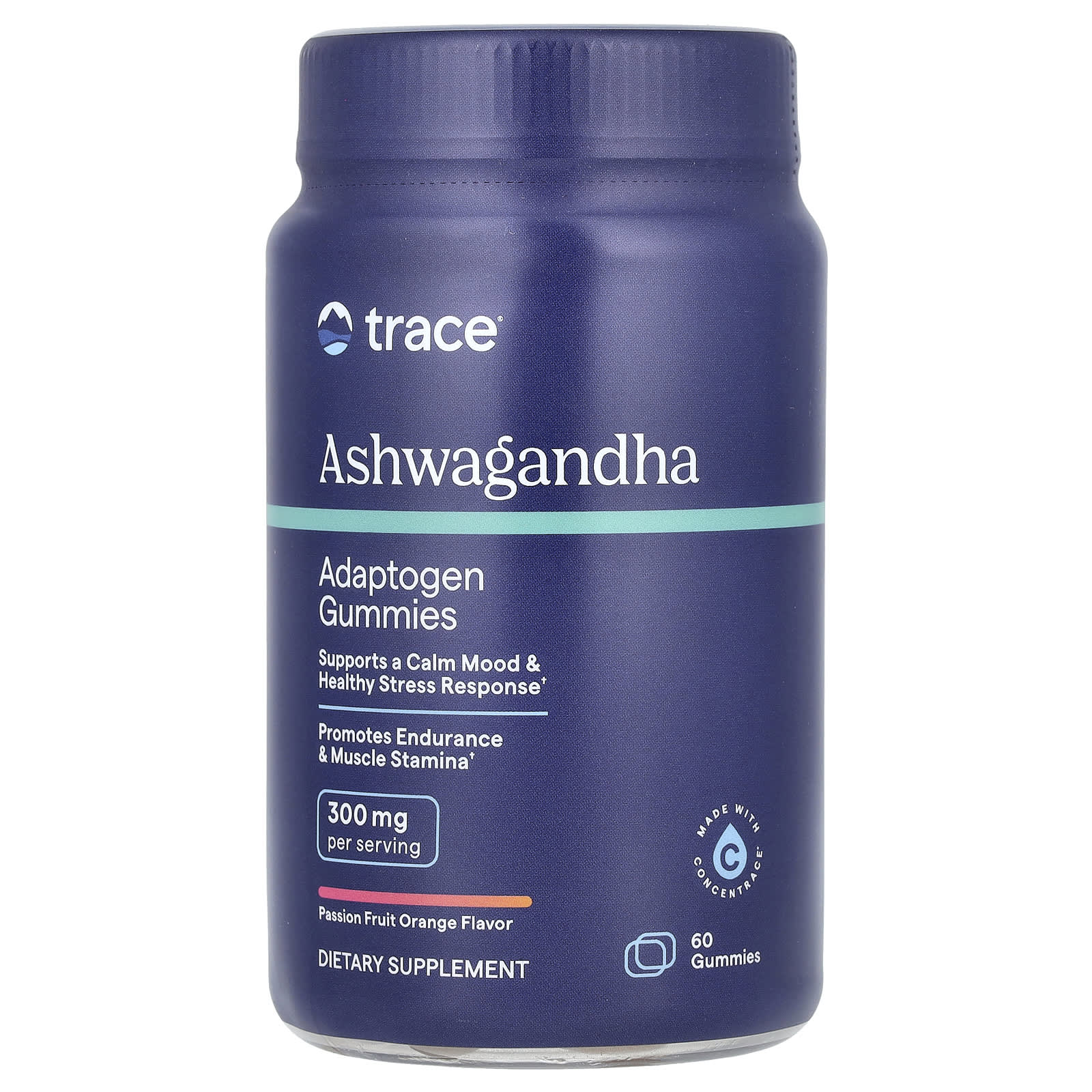 

Trace, ashwagandha adaptogen gummies, passion fruit orange, 60 gummies