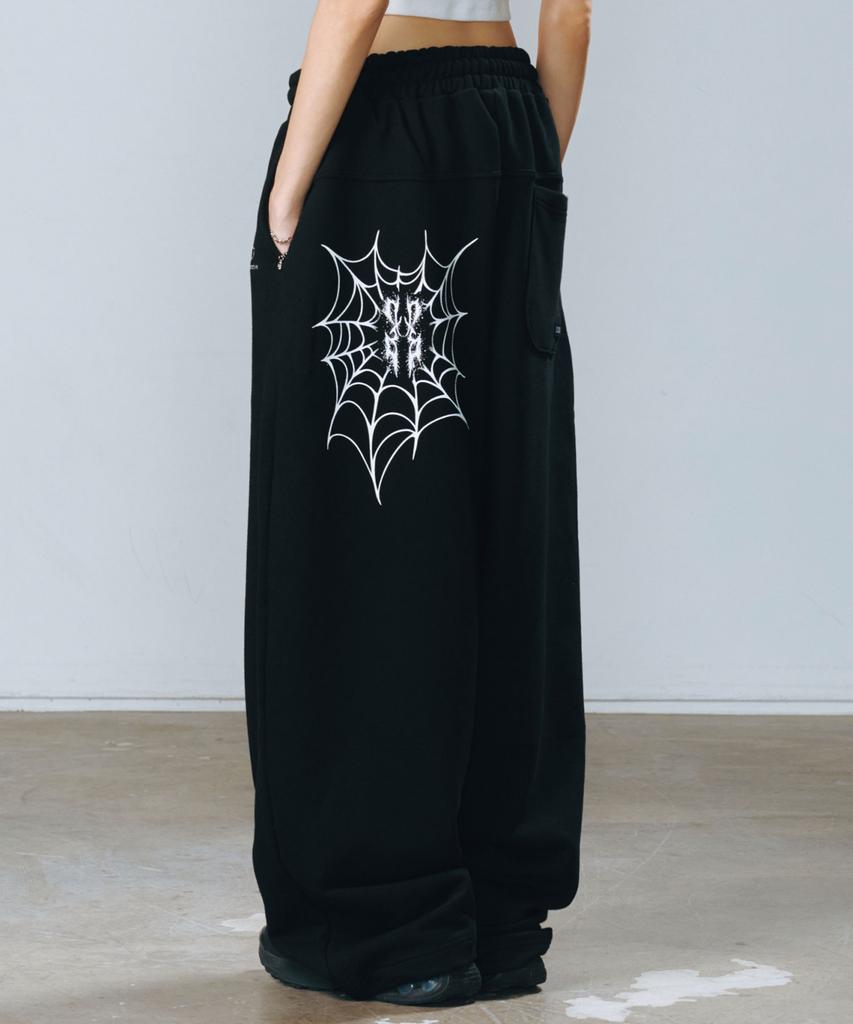 D.XO.H Spiderweb Thunder Logo Big Wide Pants Black