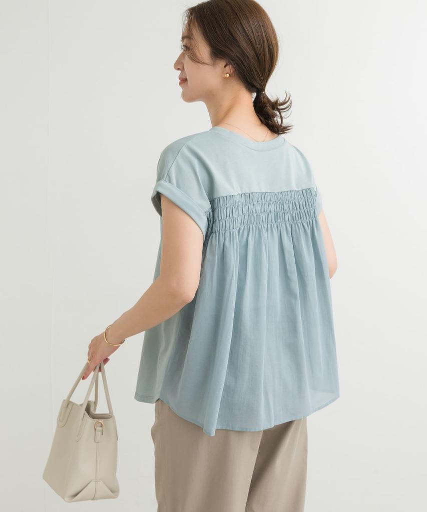 URBAN RESEARCH DOORS Shirred Fabric Docking Size M Women's T-Shirt, DRA5-21W104, Blue,