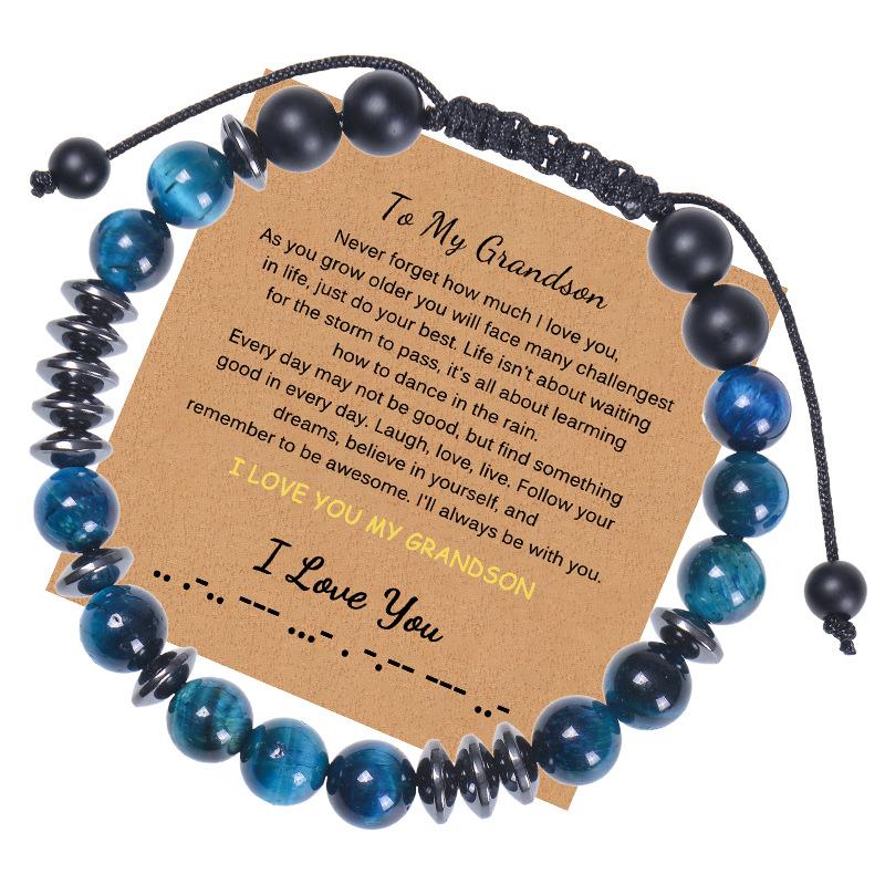 

JYL TS Bracelet Morse Code I Love You Beaded Conveys Secret Affection & Luck To My Grandson-Card персидский сливовый