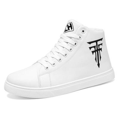 Men's Plus Size High-Top Leather Sneakers: Non-Slip, Breathable, Fashionable White Shoes for Autumn/Winter