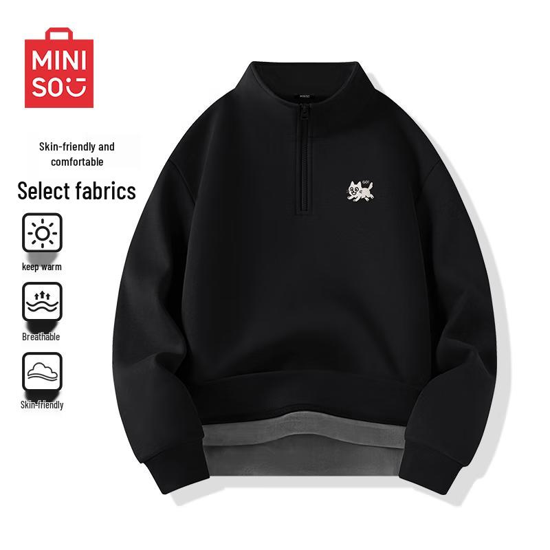 MINISO Men's Casual Half-Zip Stand-Collar Fleece Sweatshirt