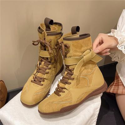 Mode Retro Schnürstiefel Damen Boxstiefel Designer Mode All Match Casual Ruwnay Stiefeletten Damen Klobiger Absatz Sport Ritterstiefel Dame